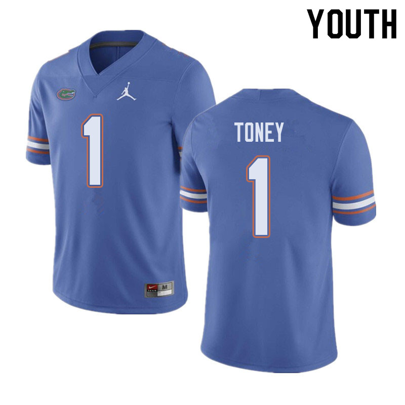 Jordan Brand Youth #1 Kadarius Toney Florida Gators College Football Jerseys Sale-Blue - Click Image to Close